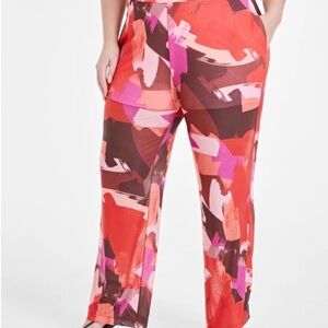 Nina Parker Red and Pink Abstract Wide Leg Pants NWT